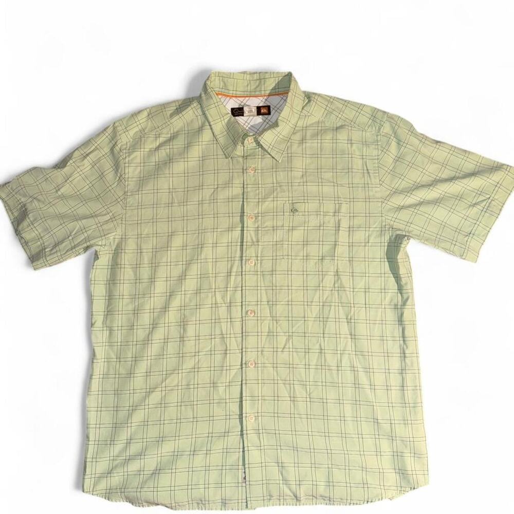 Vintage Quiksilver Waterman Collection Sage Green Plaid Short Sleeve Shirt XXL